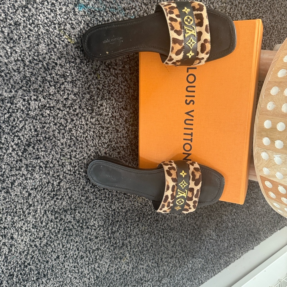Louis Vuitton Leopard Print Sandals with Black Accents